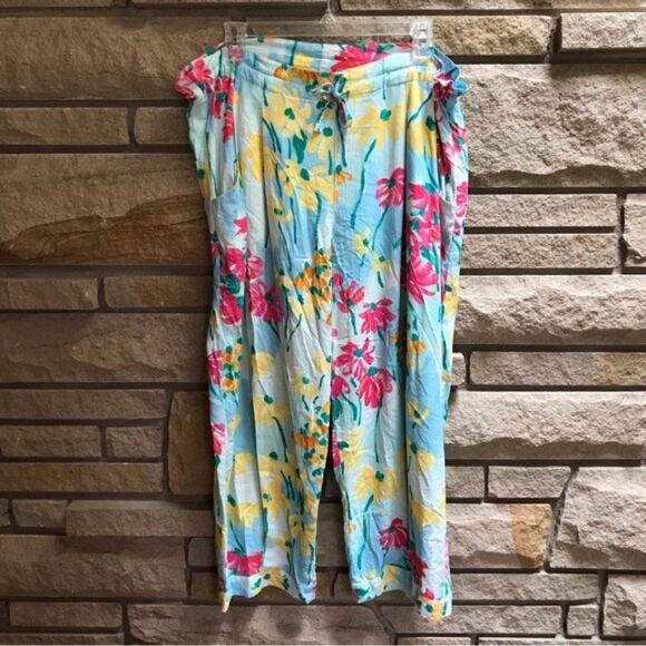 Vintage JAMS WORLD DADA DAISY DANCE Floral Multi Cropped Pull On Pants M - Picture 1 of 9